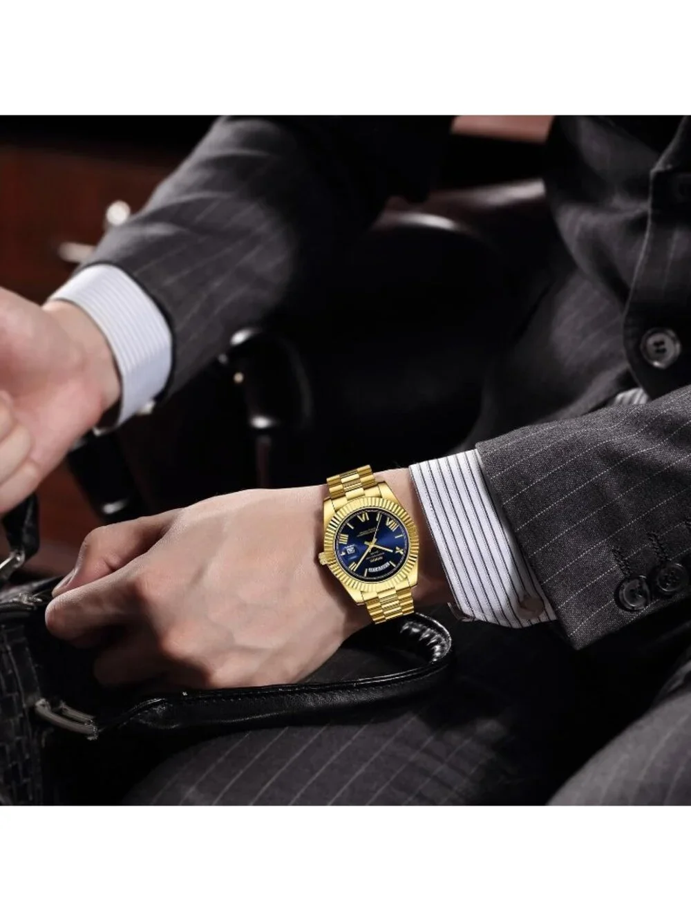 Nibosi Men's Gold Blue Analog Quartz Stainless Waterproof Desiger Wrist Watch